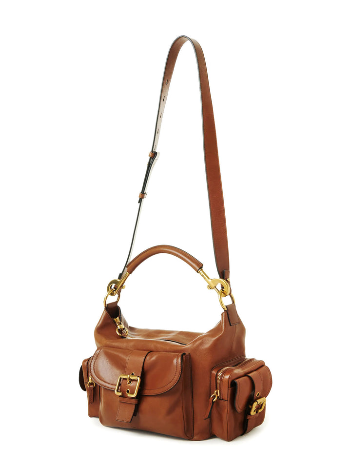 Carry shiny buffalo leather shoulder bag