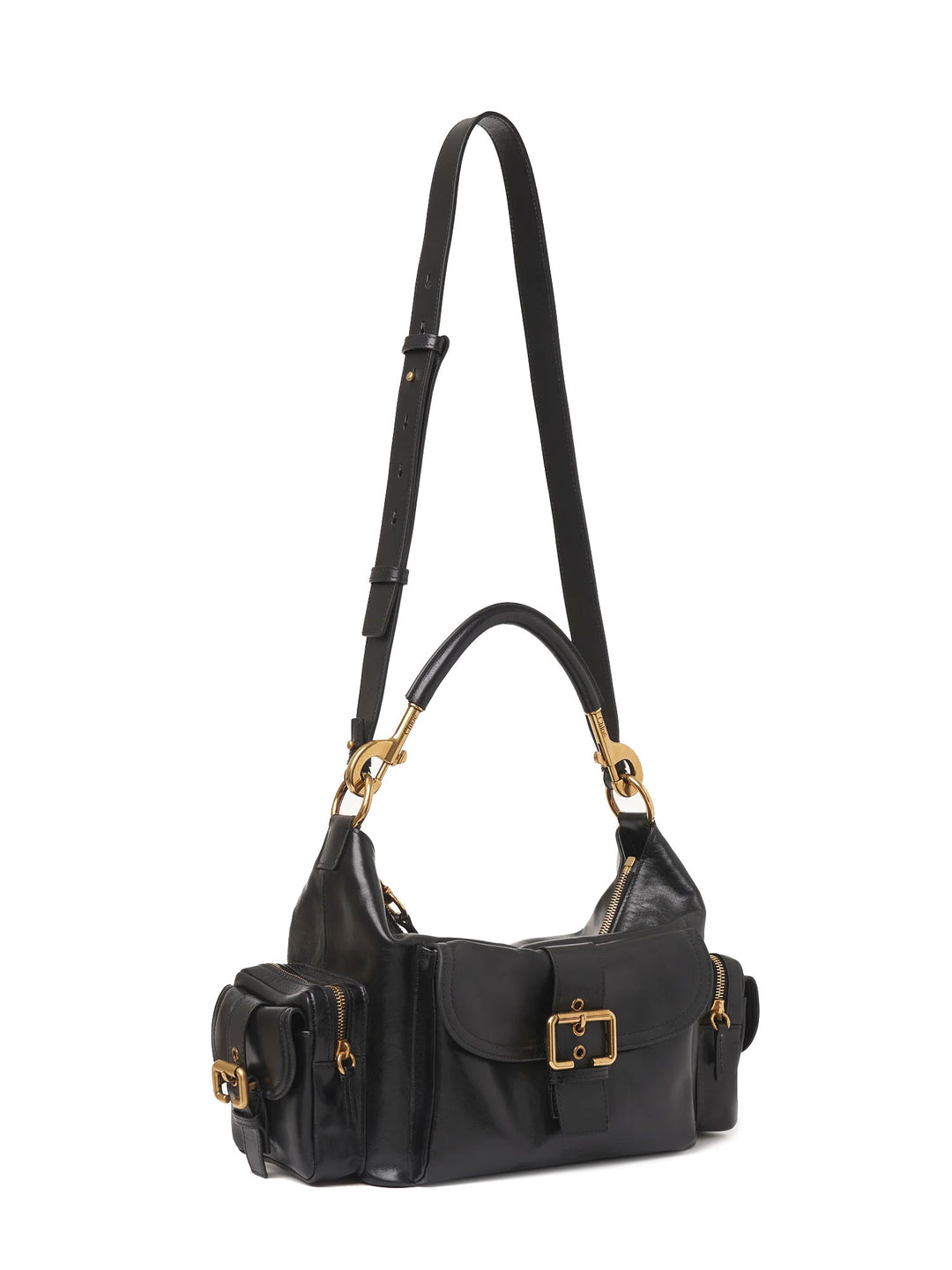 Carry shiny buffalo leather shoulder bag