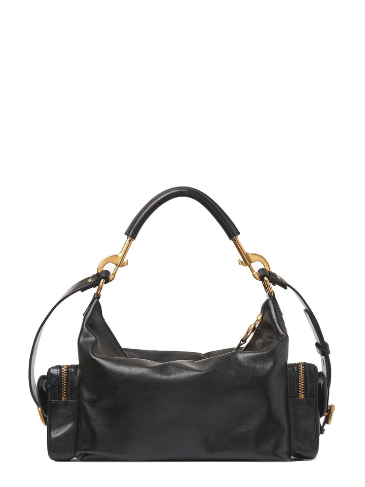 Carry shiny buffalo leather shoulder bag