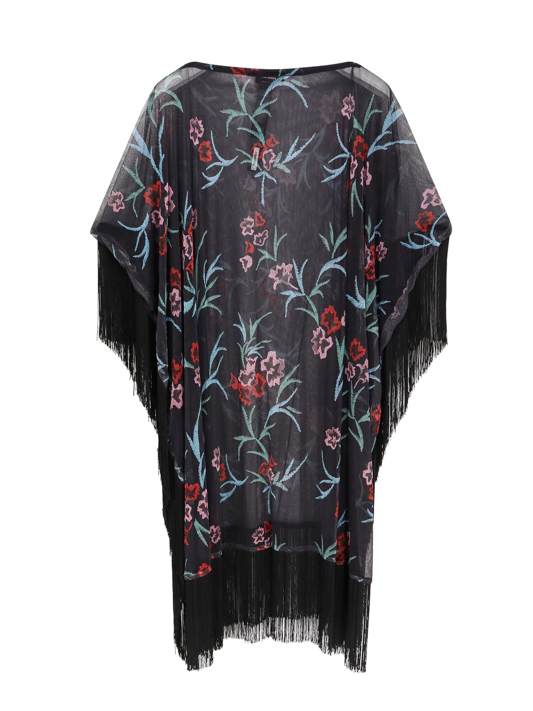 Silk poncho with multicolor motif