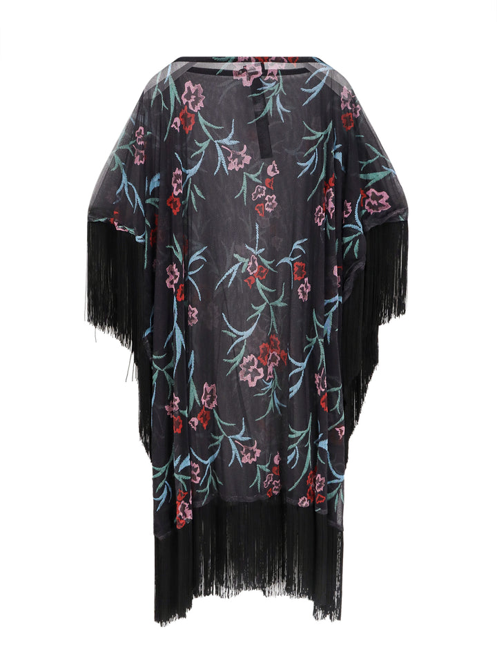 Silk poncho with multicolor motif