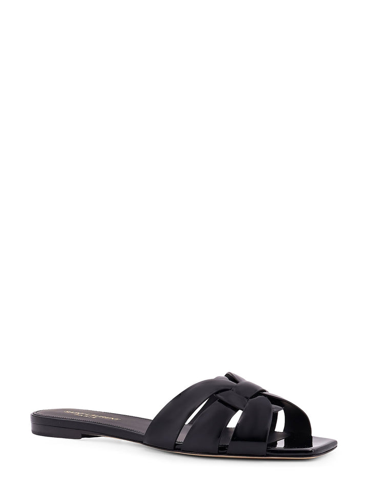 Patent leather sandals with square toe, midsole with printed logo and leather sole