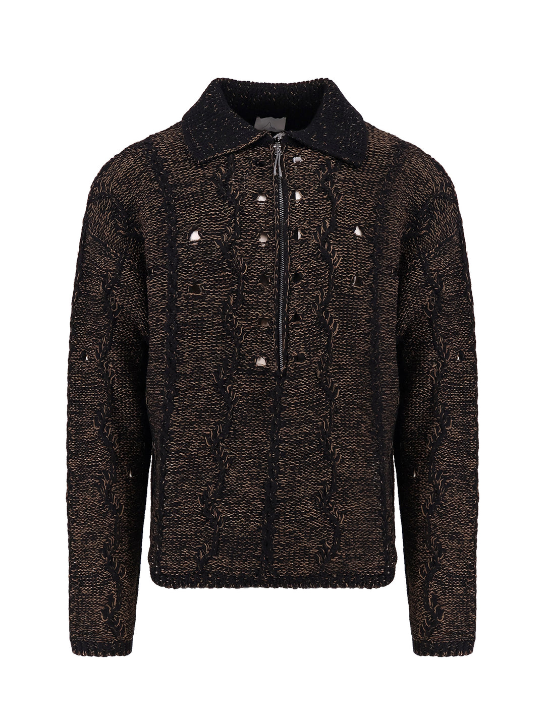 Wool and hemp polo shirt with long sleeve with embroideries and half zip