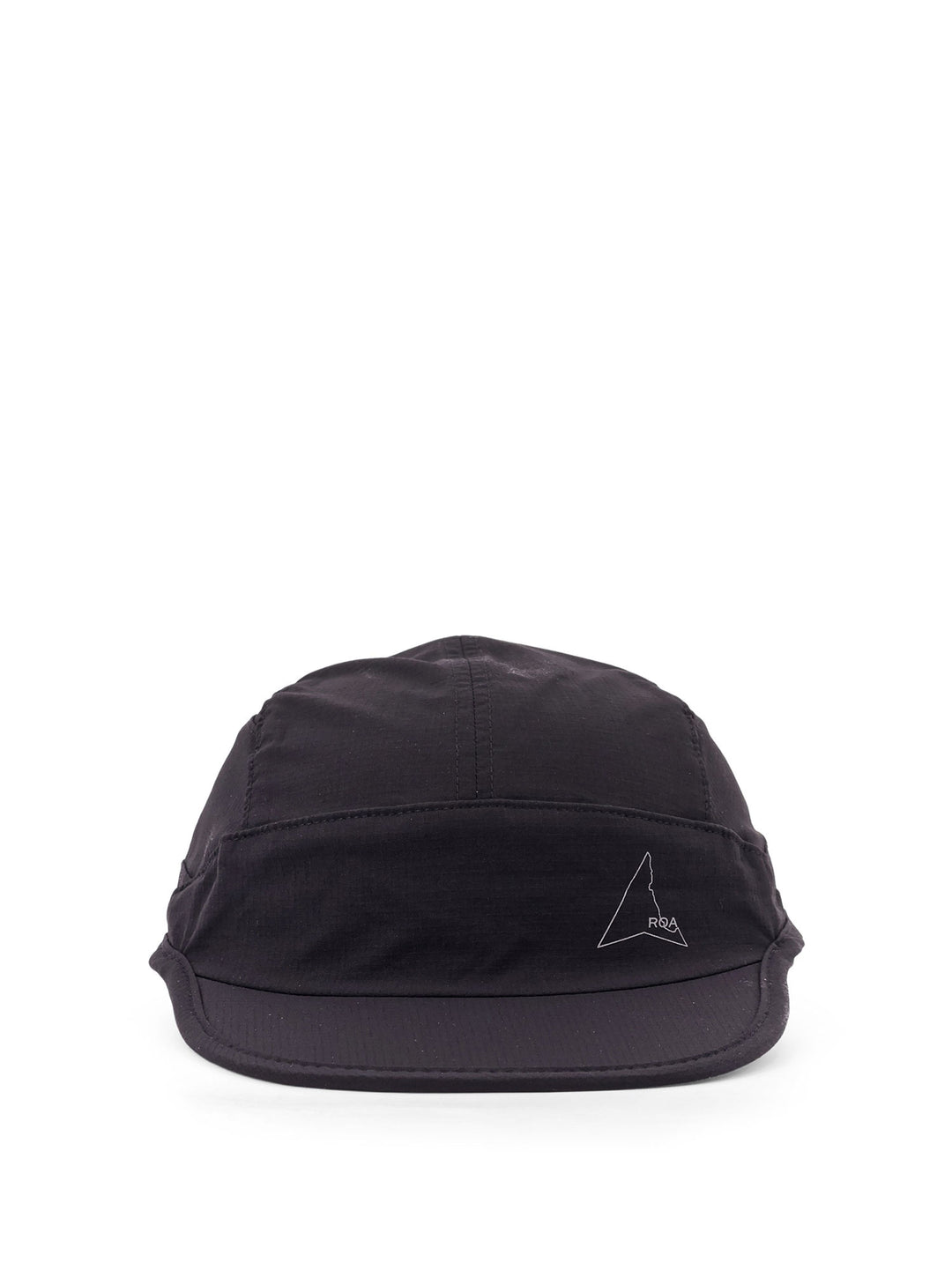 Technical fabric peaked hat with perforated fabric inserts