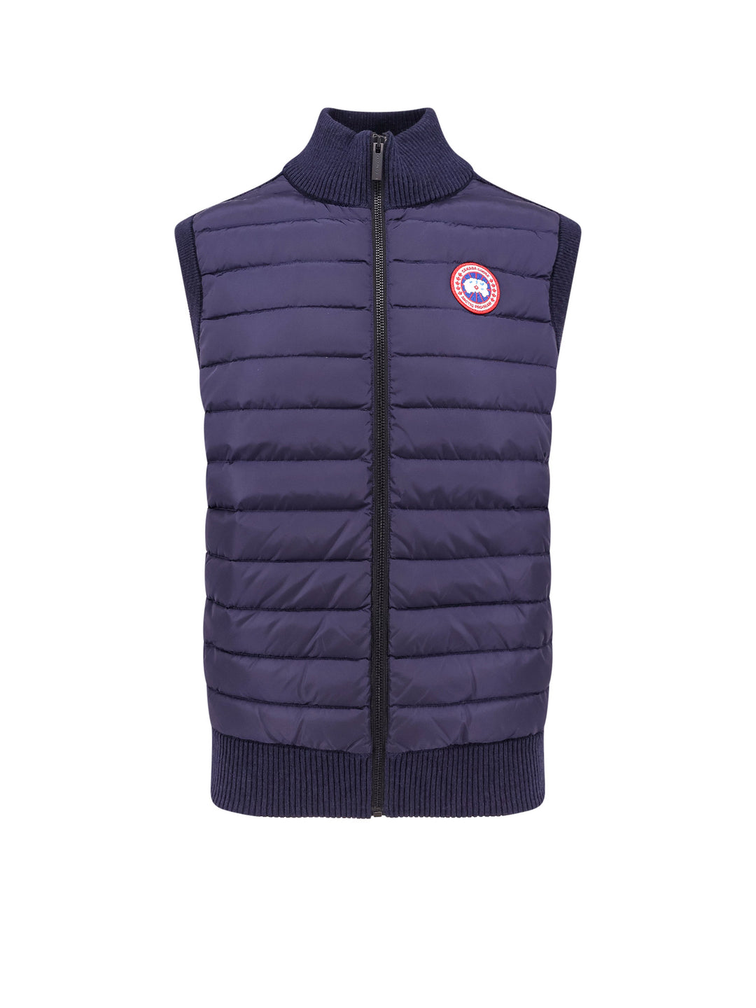 Sleeveless padded jacket with knitted details