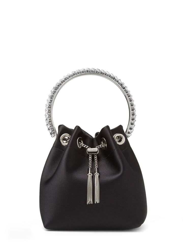 Satin bucket bag with crystals detail