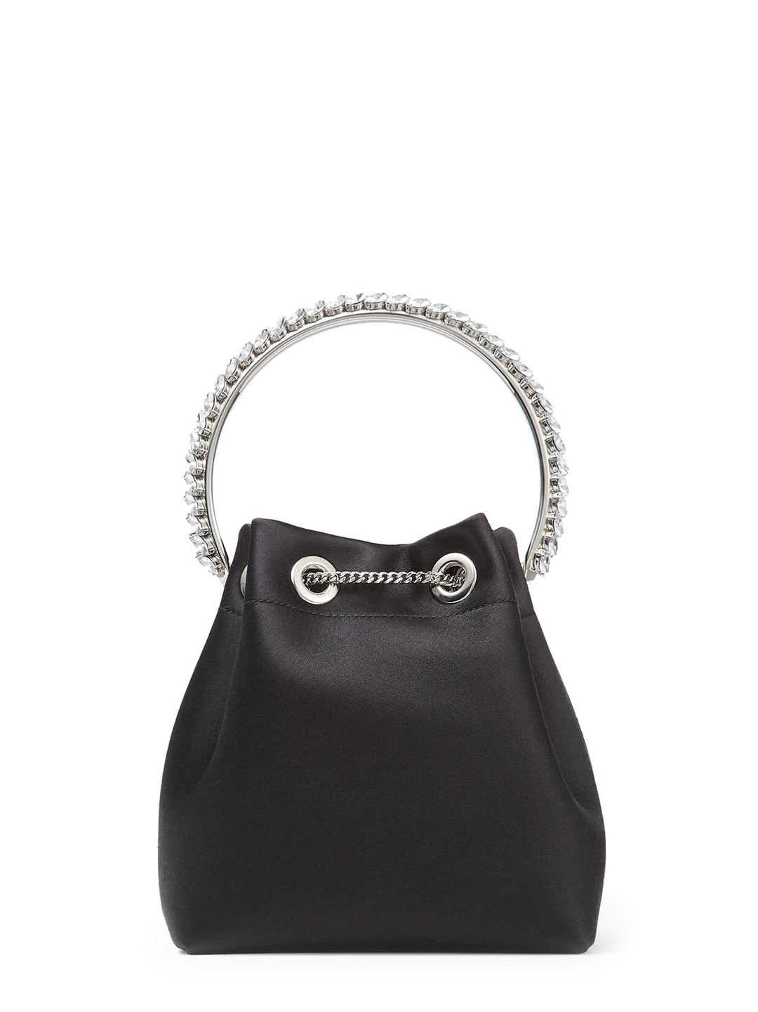 Satin bucket bag with crystals detail