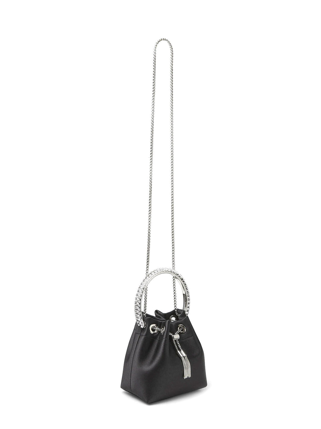 Satin bucket bag with crystals detail