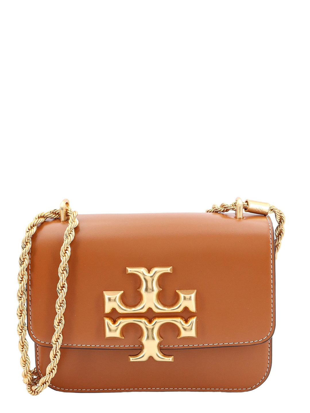 Leather shoulder bag with frontal logo