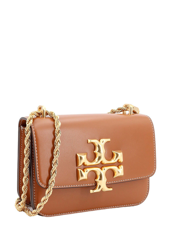 Leather shoulder bag with frontal logo