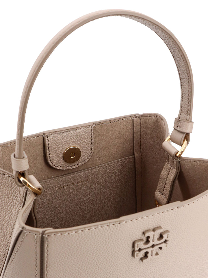 Leather bucket bag with frontal logo