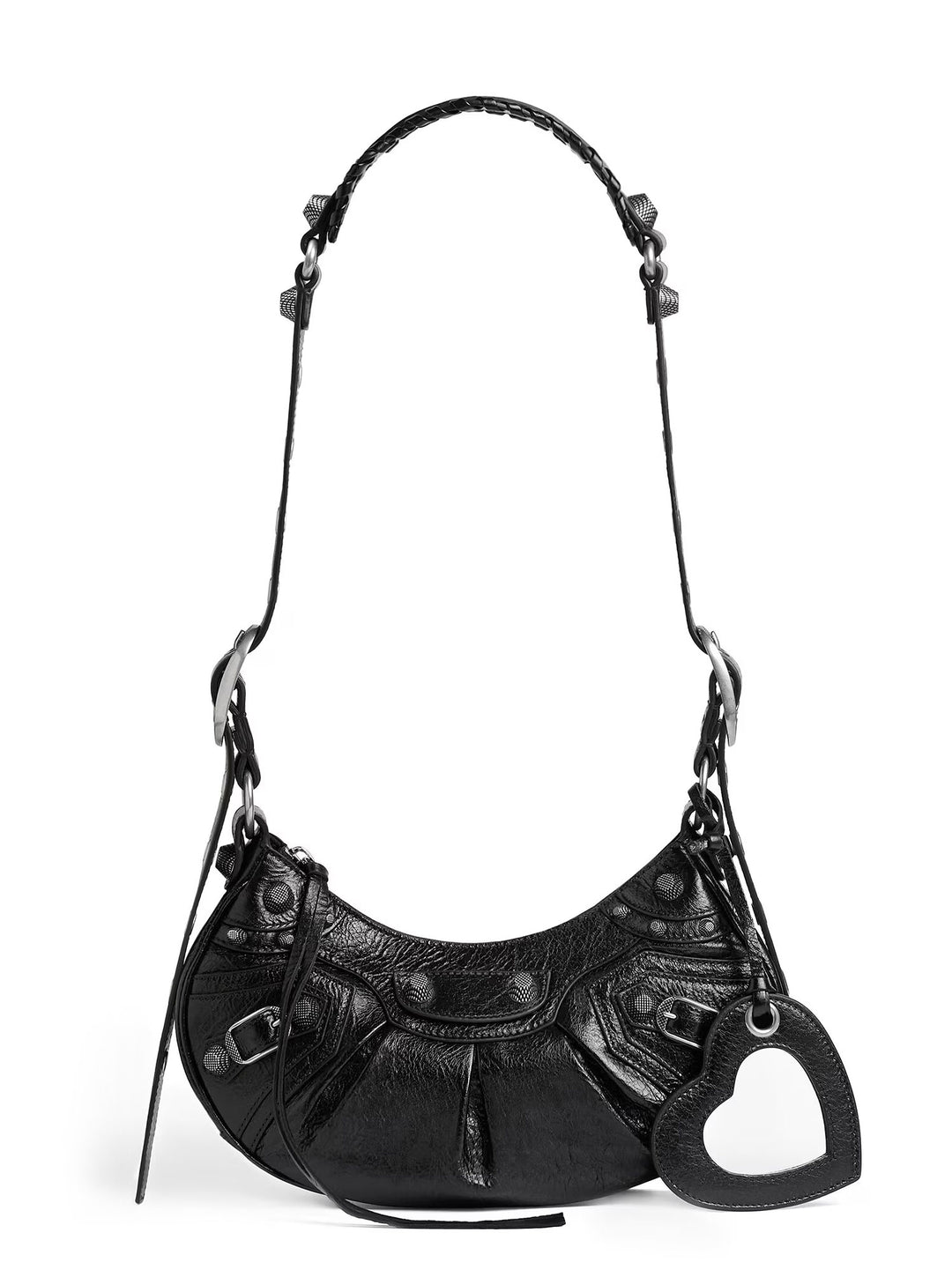 Leather handbag with metal details