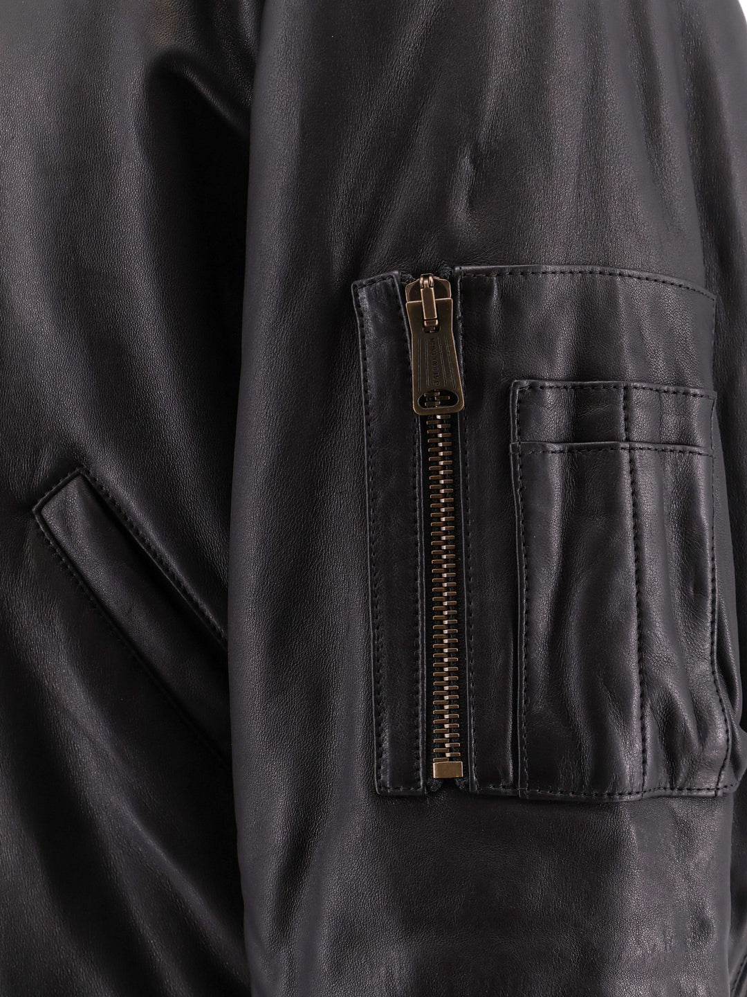 Leather jacket with cargo pocket detail on the sleeve