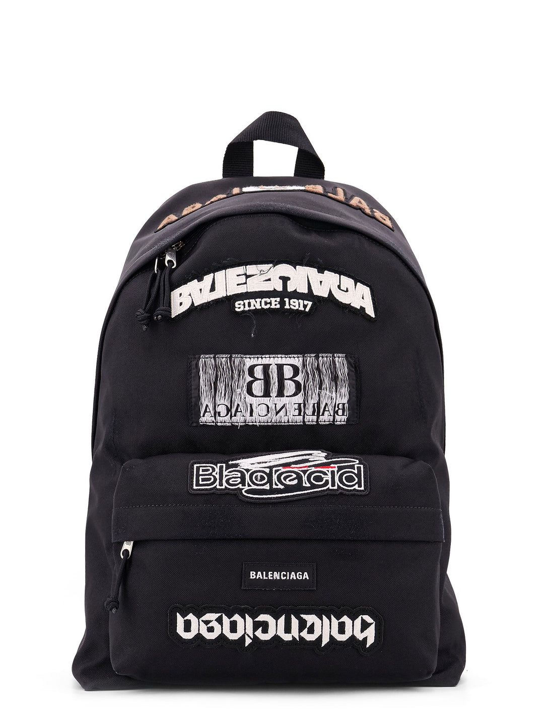 Used effect nylon backpack with printed logo on the front