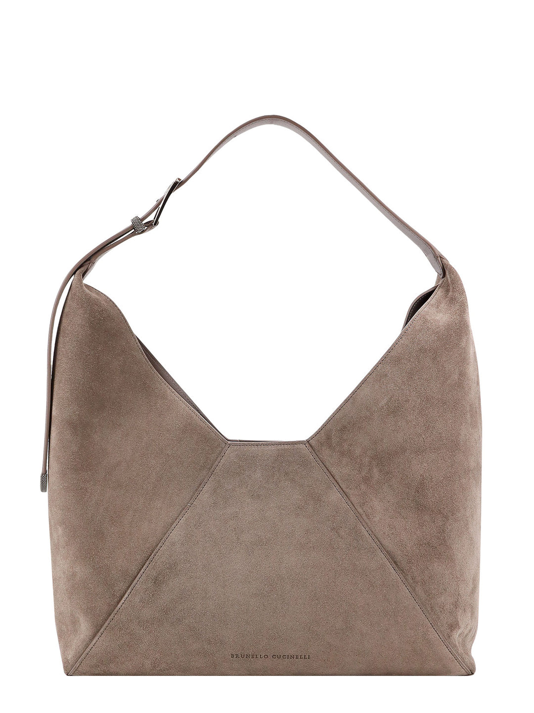 Suede shoulder bag with engraved logo