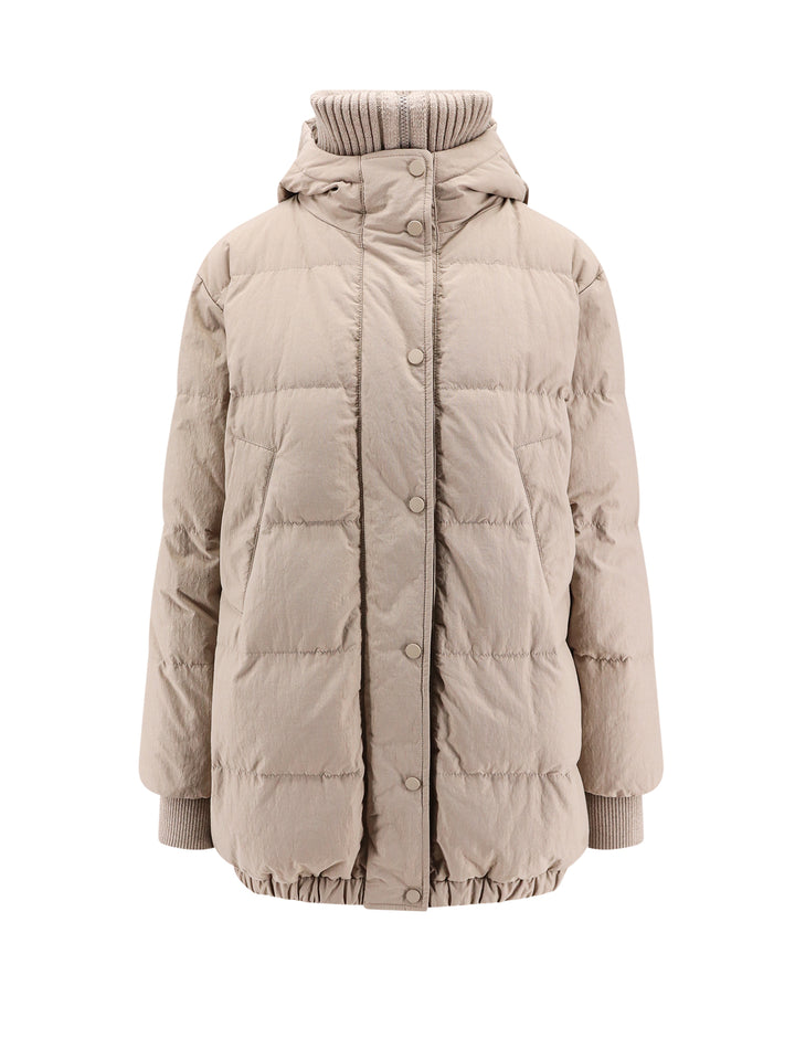 Padded jacket with ribbed cashmere details