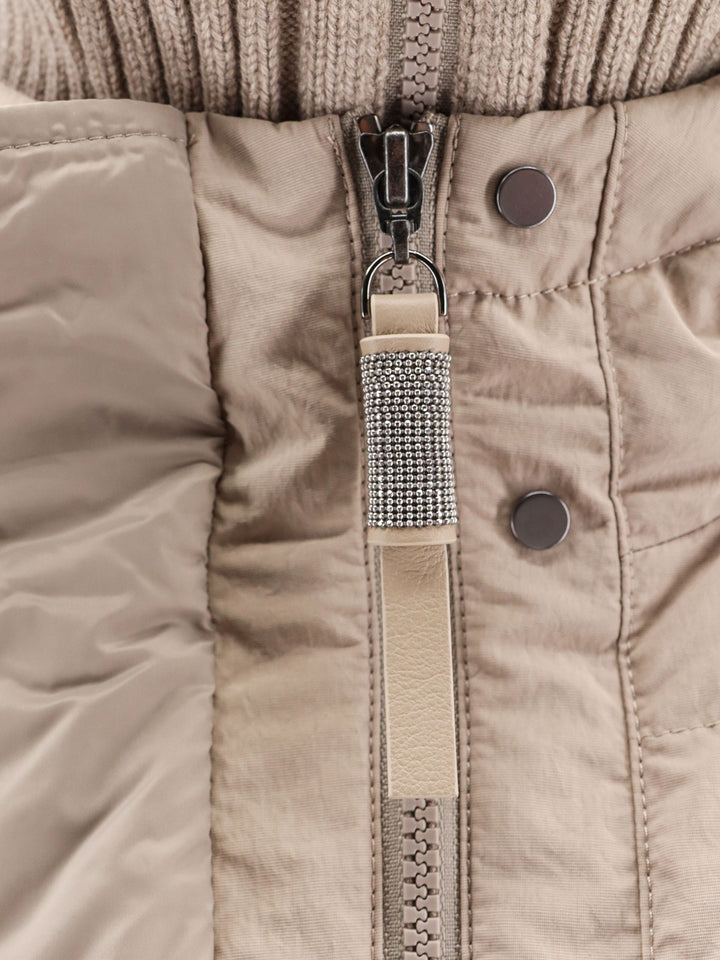 Padded jacket with ribbed cashmere details