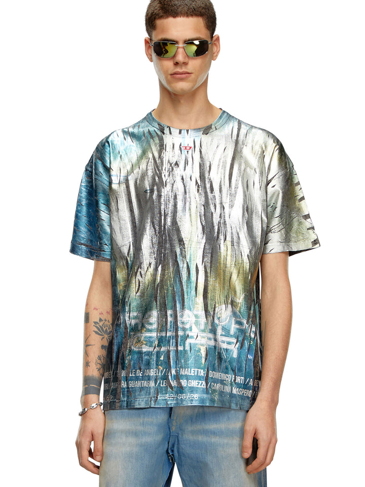 Cotton t-shirt with metallized print