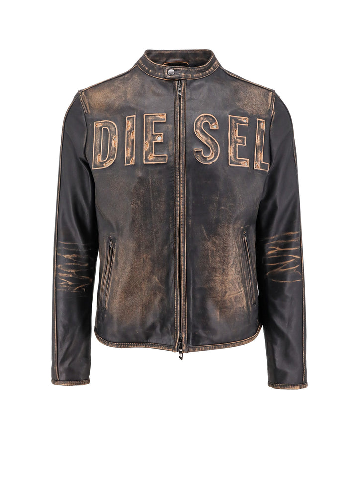 Leather jacket with frontal logo