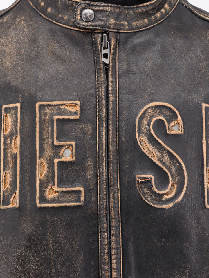 Leather jacket with frontal logo