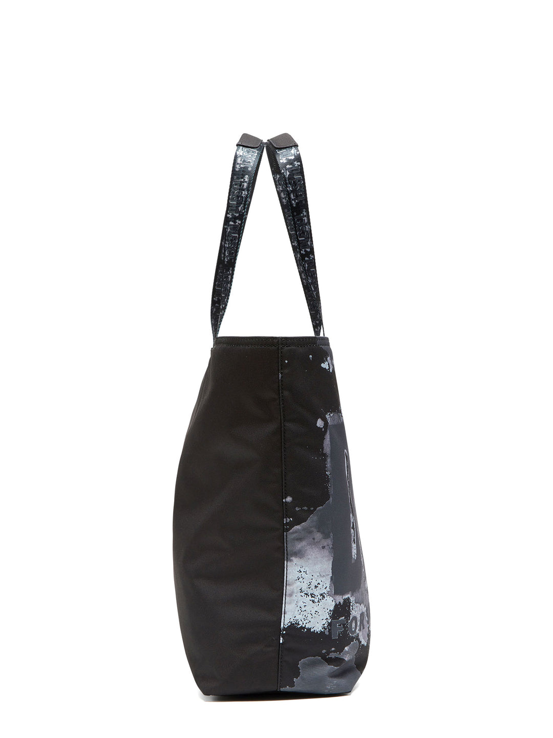 Nylon shoulder bag with frontal logo print