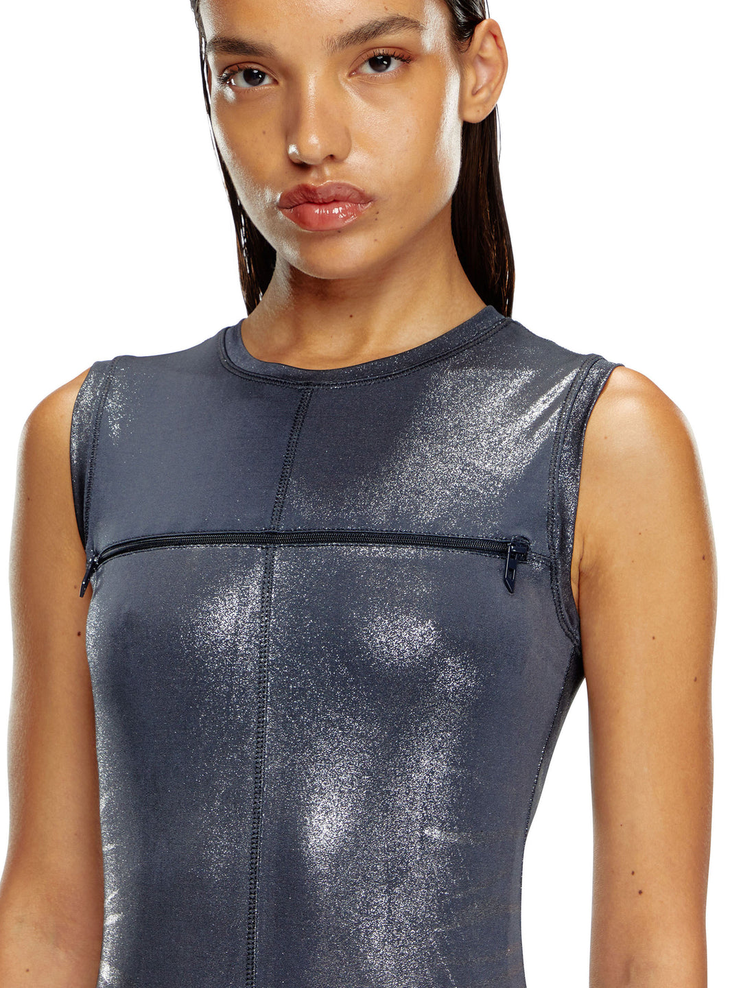 Stretch jersey dress with metallized effect