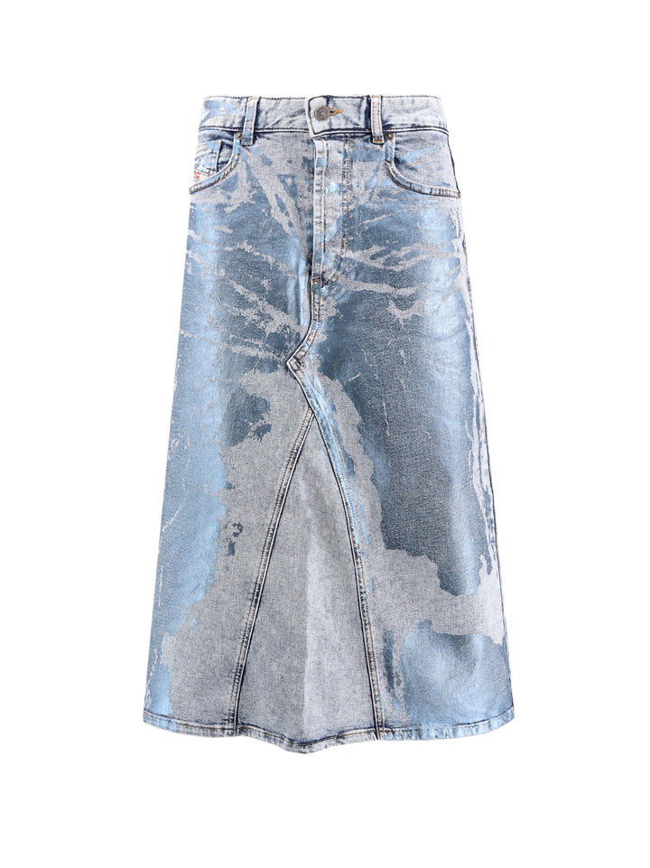 Denim skirt with laminated print