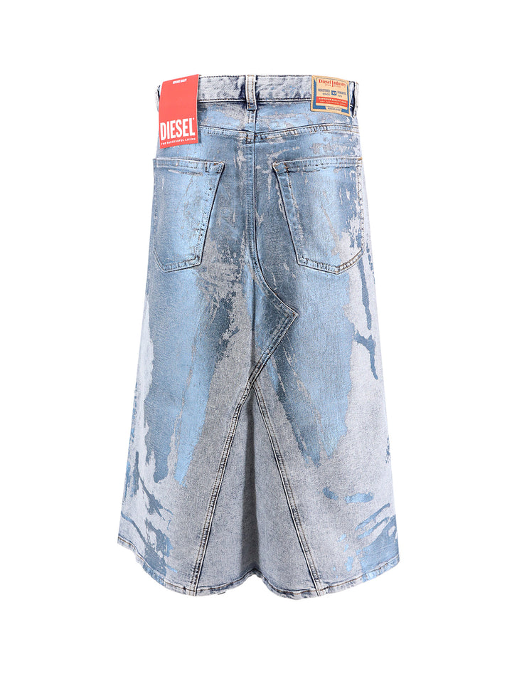 Denim skirt with laminated print