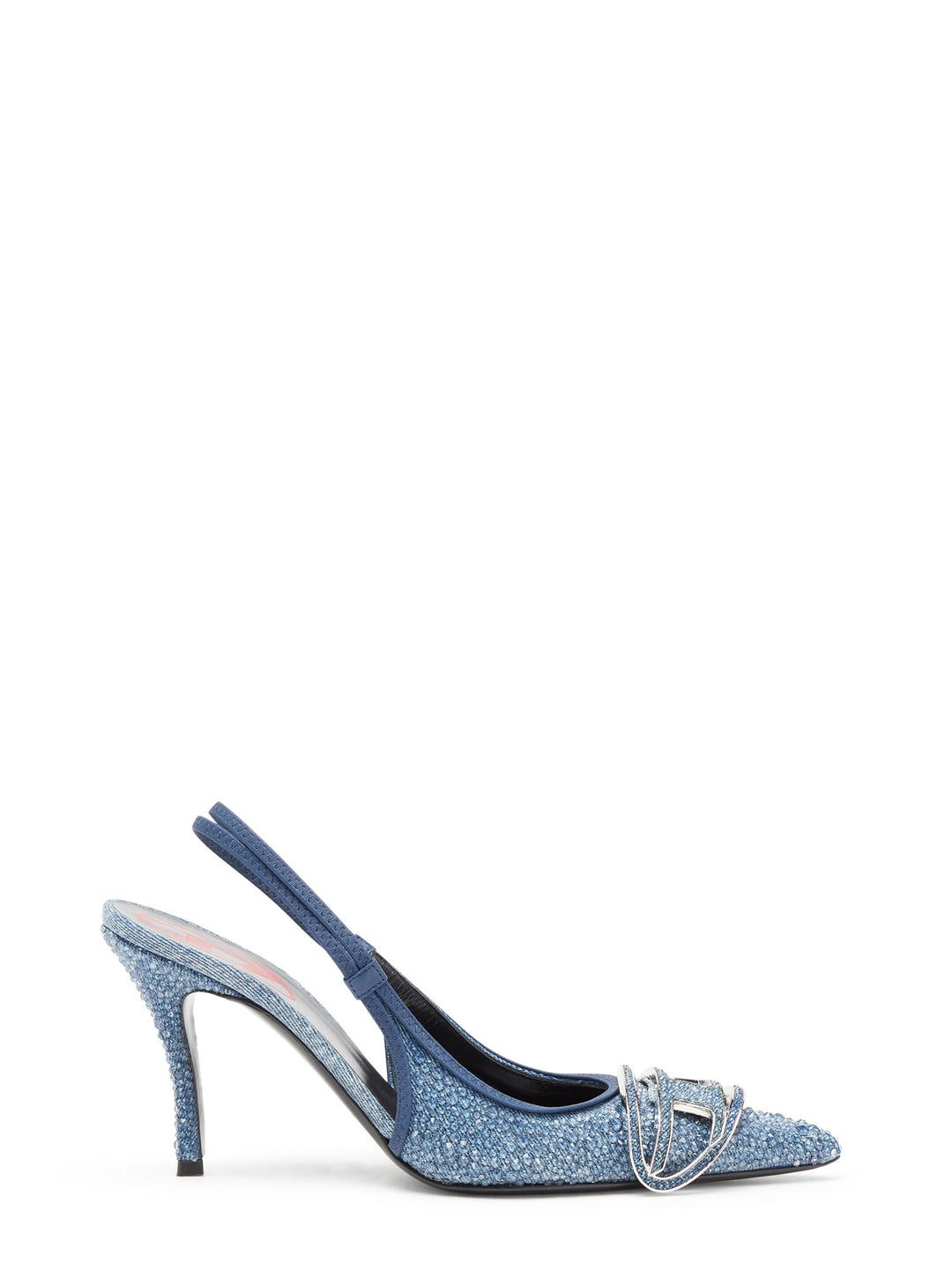 Denim slingback décolleté with distressed effect