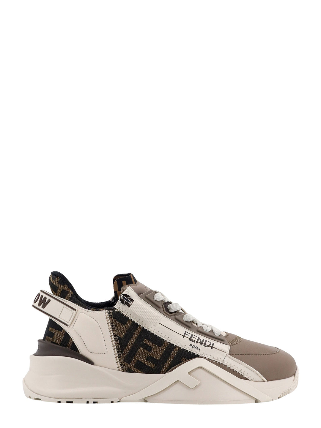 Leather and FF fabric sneakers with zip detail