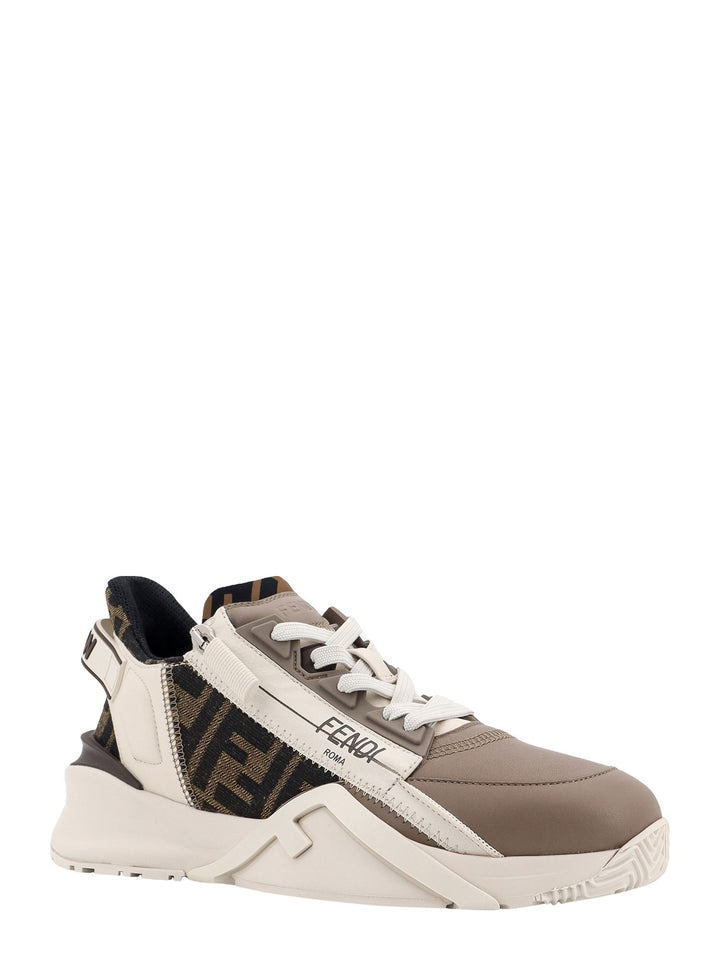 Leather and FF fabric sneakers with zip detail