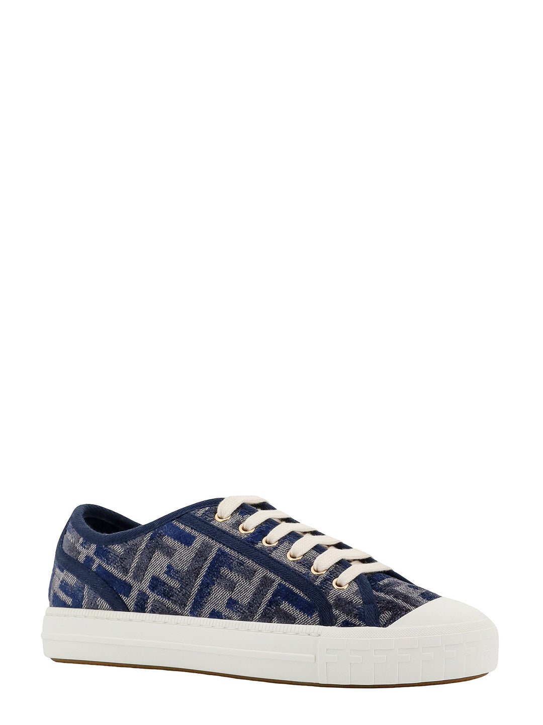 Denim sneakers with chenille FF motif