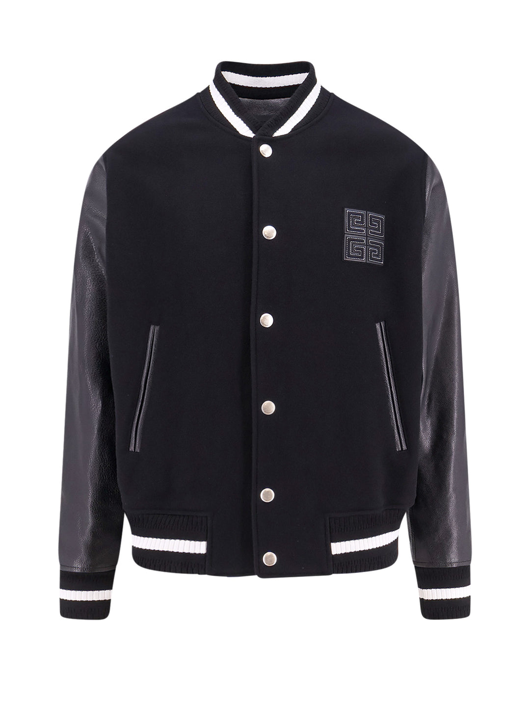 Varsity wool blend bomber with leather sleeves