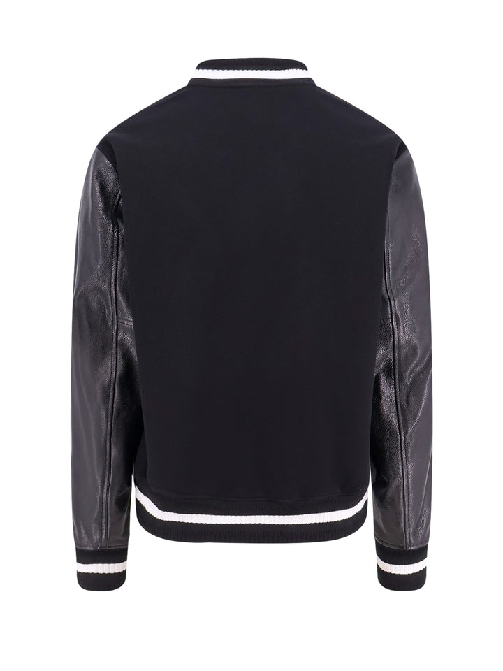 Varsity wool blend bomber with leather sleeves