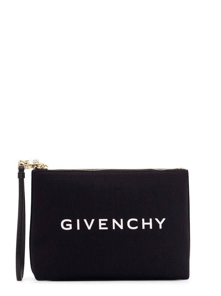 Canvas clutch with printed logo on the front