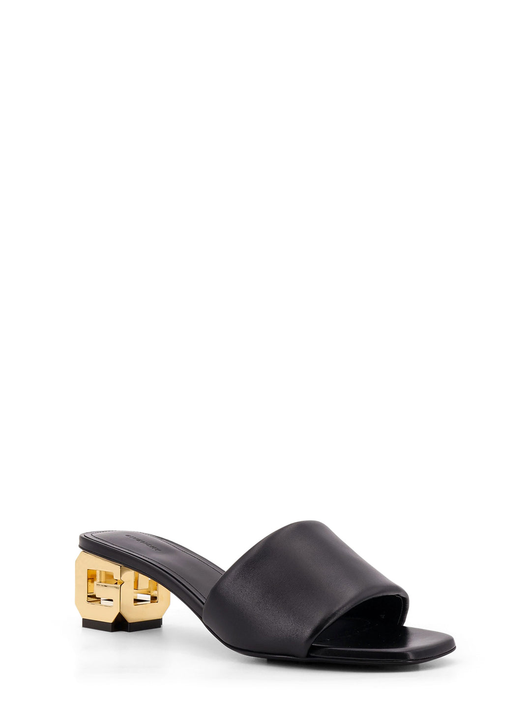 Golden G Cube Leather Heel Sandals