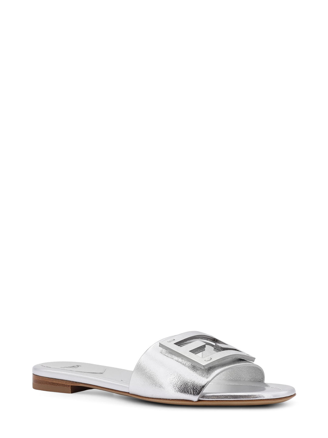 Laminated leather sandals with logo on the front