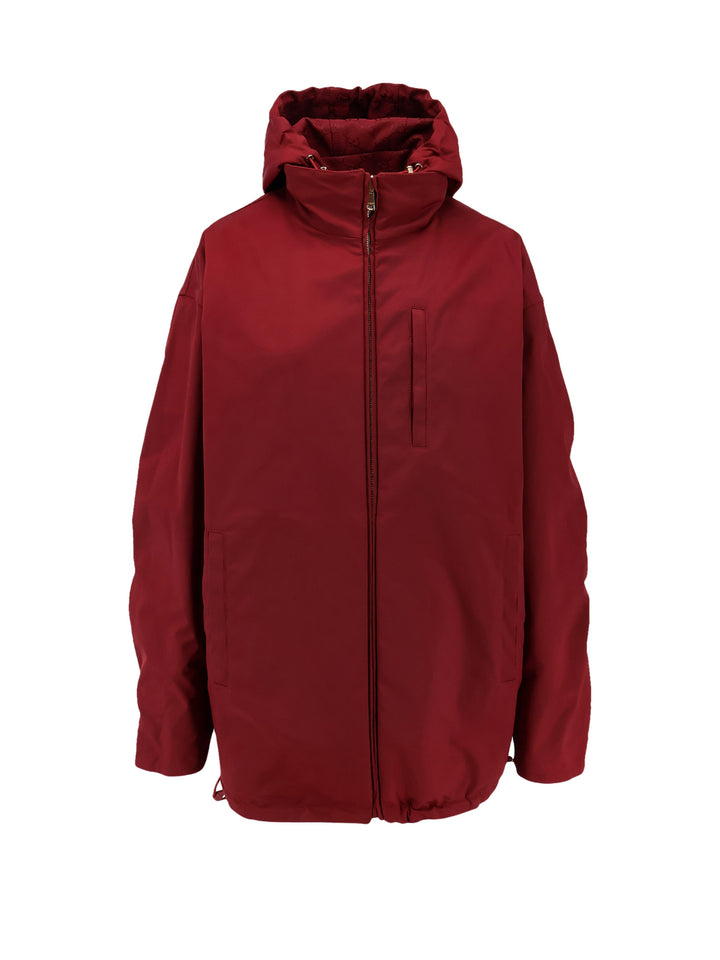 GG Fabric reversible jacket with hidden closure and hood with adjustable drawstring