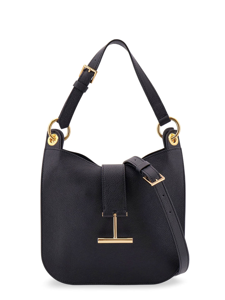 Tara leather shoulder bag with front metal logo