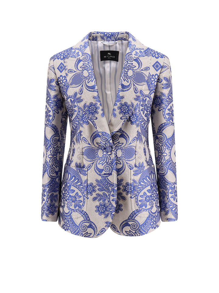 Jacquard silk blend blazer with embroidery