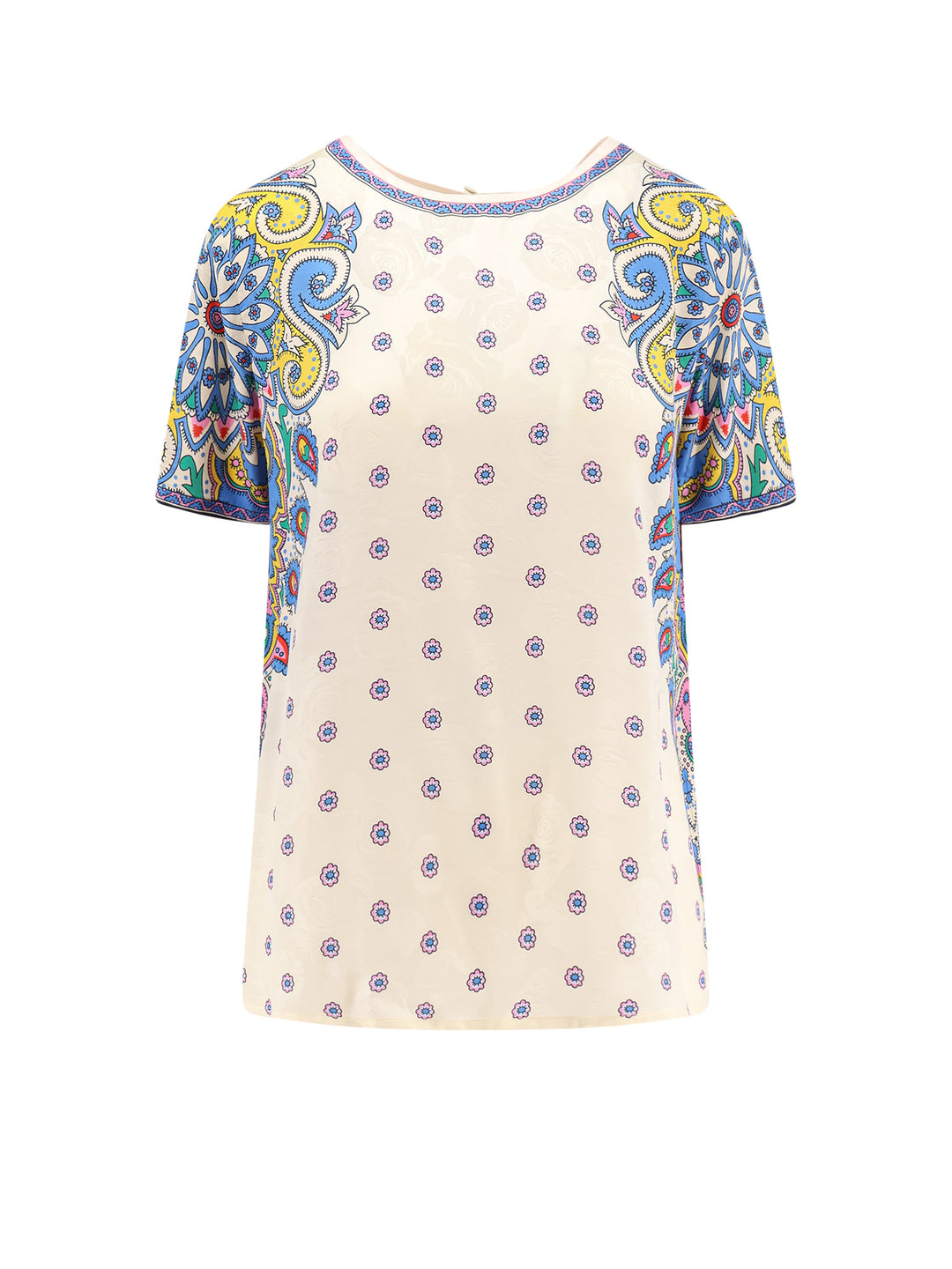 Viscose and silk top with multicolor print