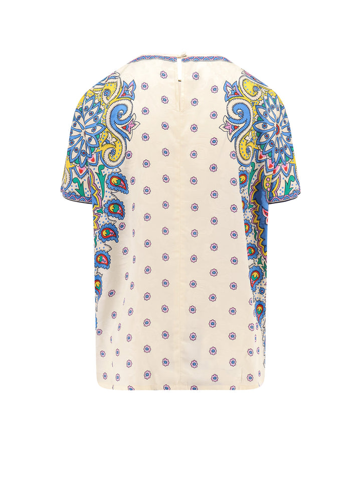 Viscose and silk top with multicolor print