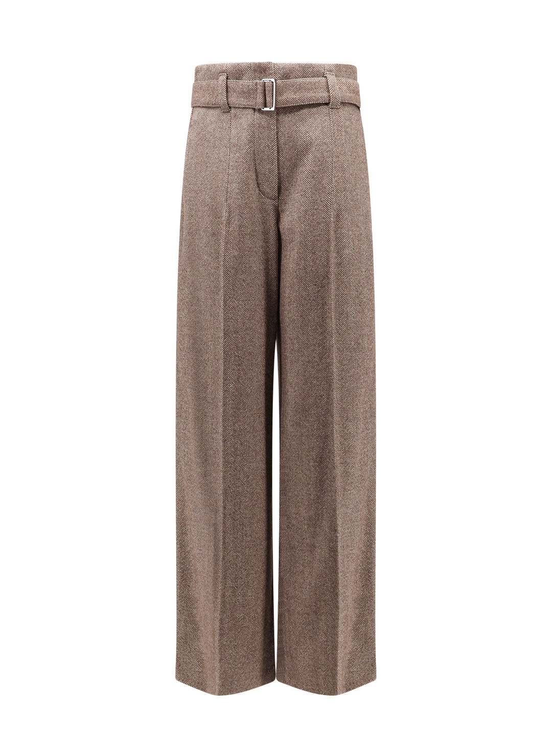 Herringbone wool trouser with belt and metal buckle