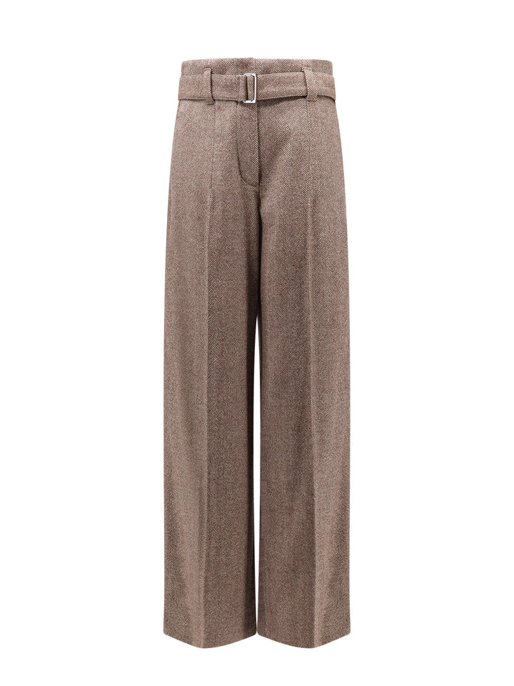 Herringbone wool trouser with belt and metal buckle