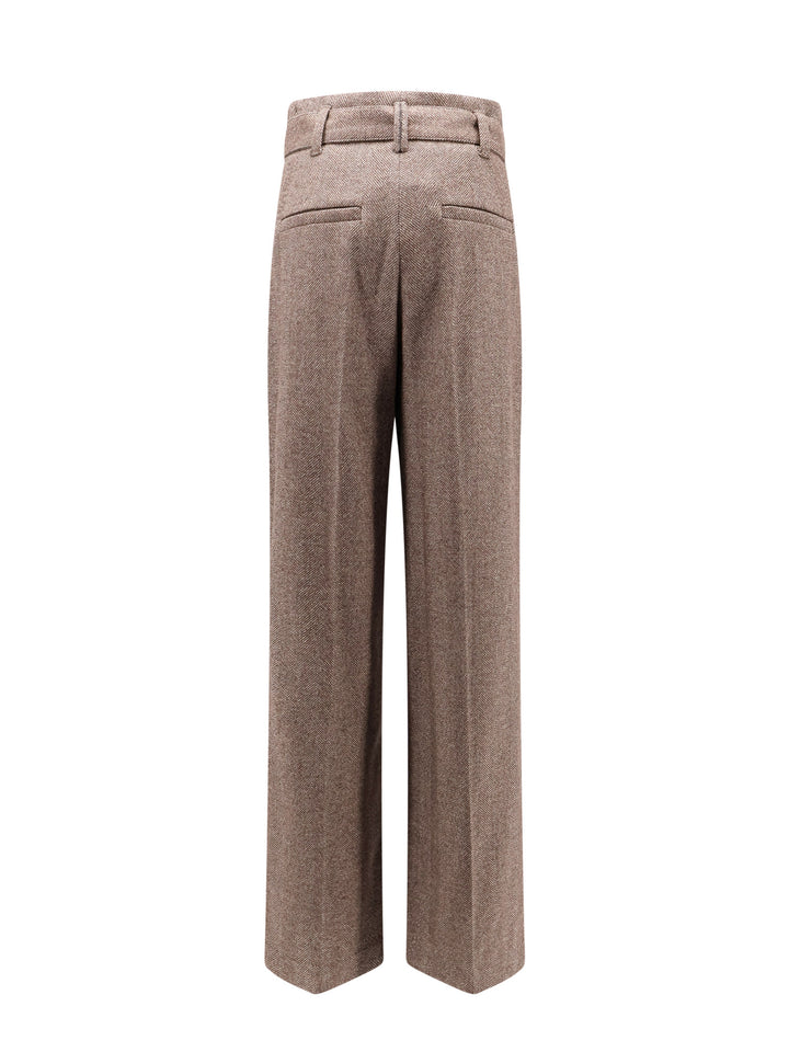 Herringbone wool trouser with belt and metal buckle