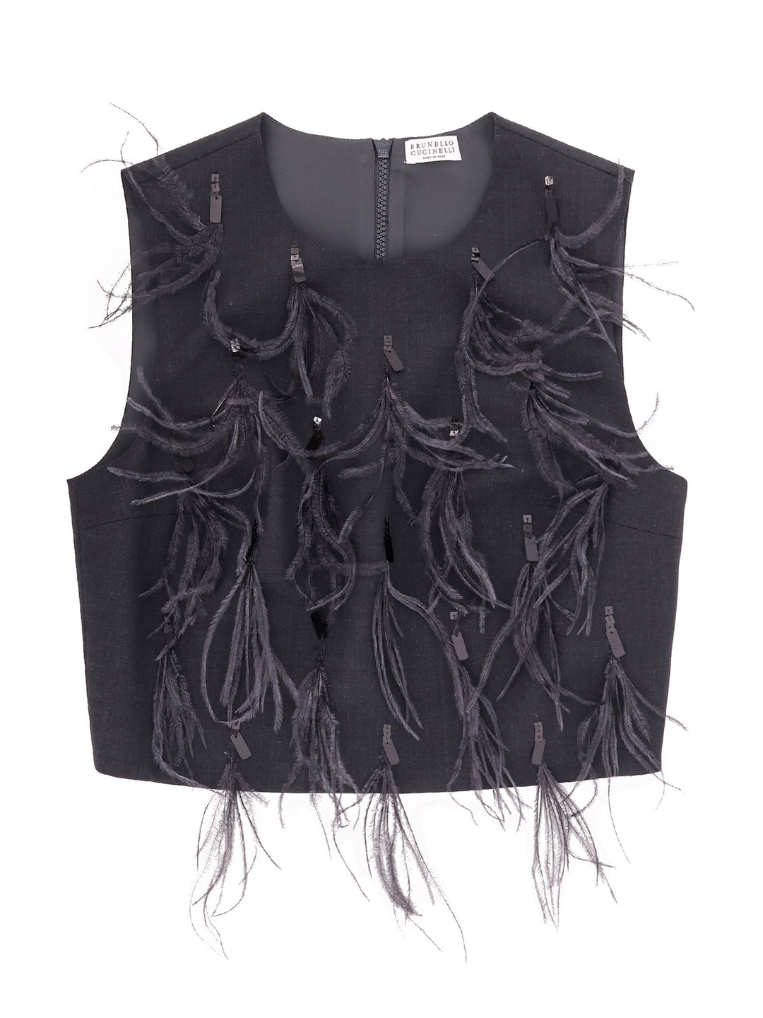 Virgin wool top with ostrich feathers details