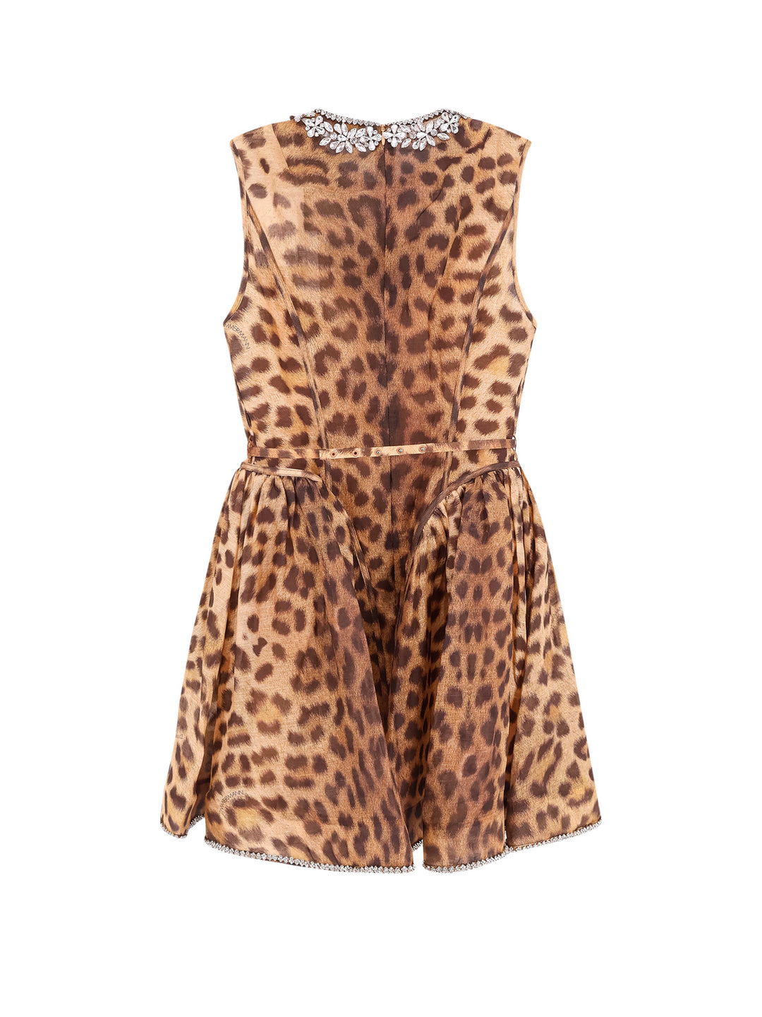 Linen and silk mini dress with animalier print