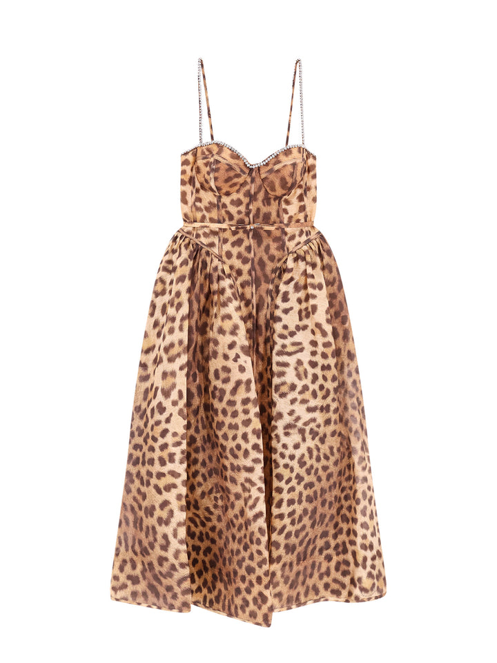 Linen and silk midi dress with animalier print