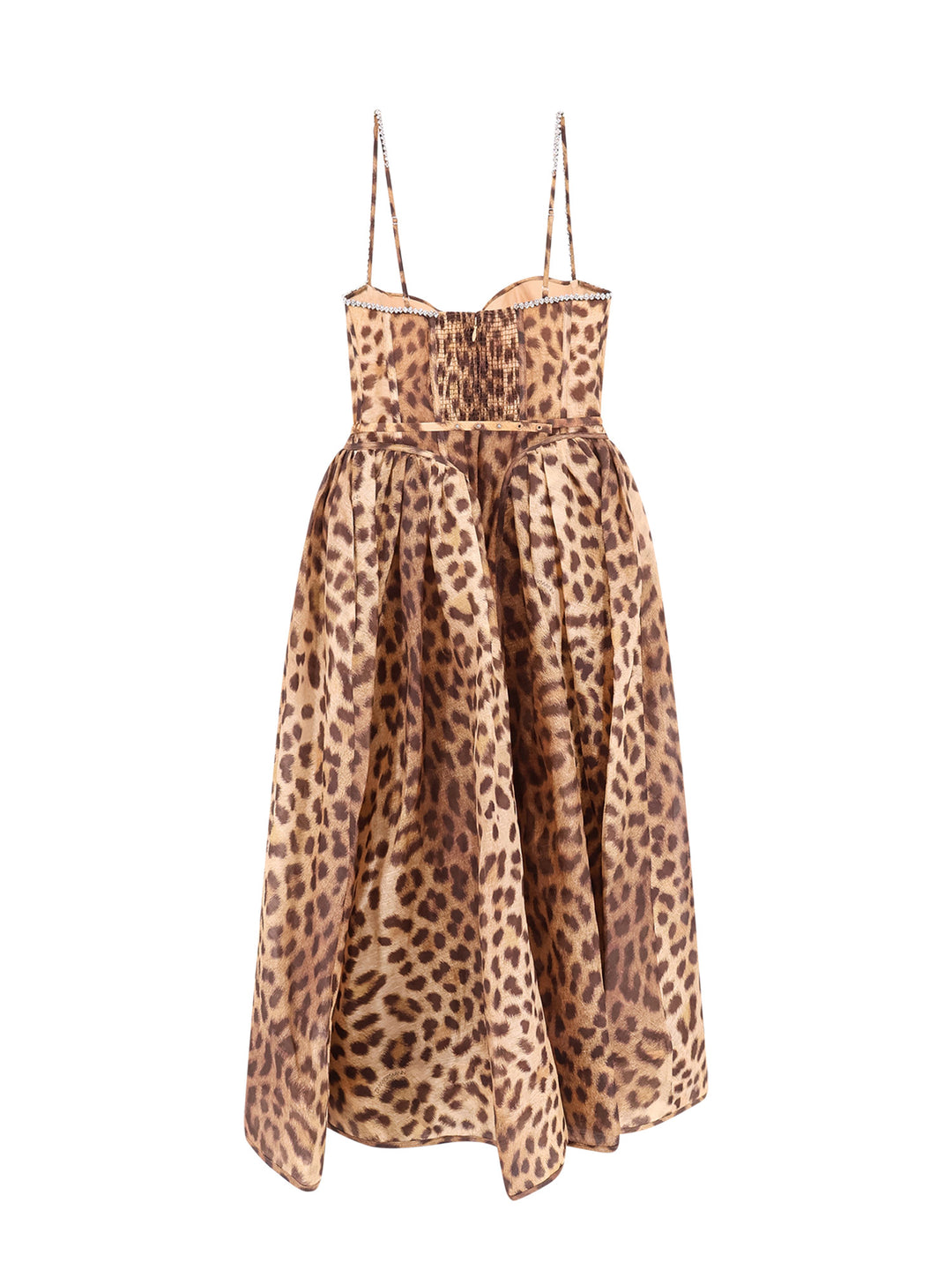 Linen and silk midi dress with animalier print