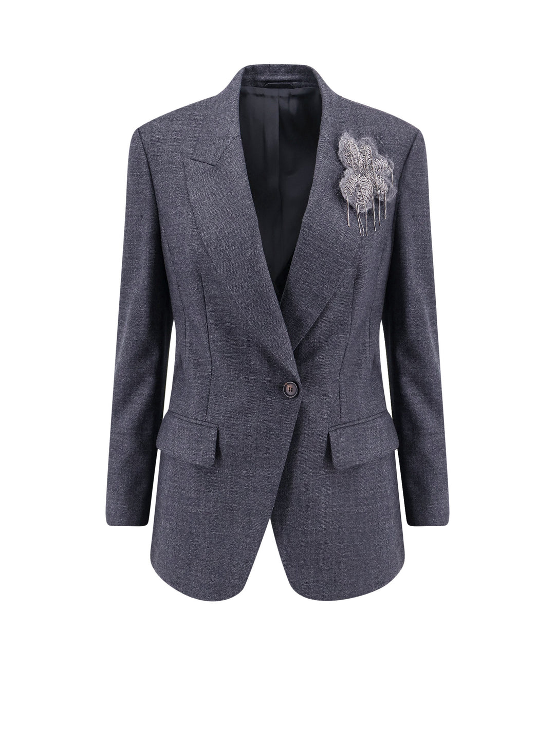 Virigin wool blazer with floreal application and jewel detail